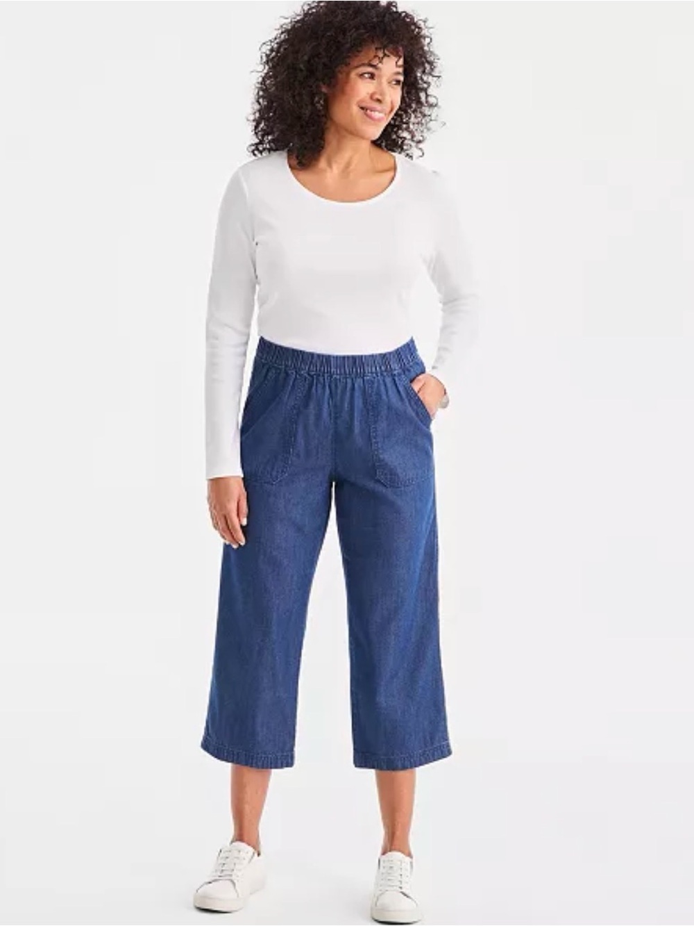 Style & Co Blue Denim Mid-Rise Pull-On Capri Pants Size XL